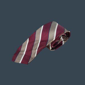Vintage Pulitzer All Silk Striped Necktie Burgundy & Beige With Blue Accents